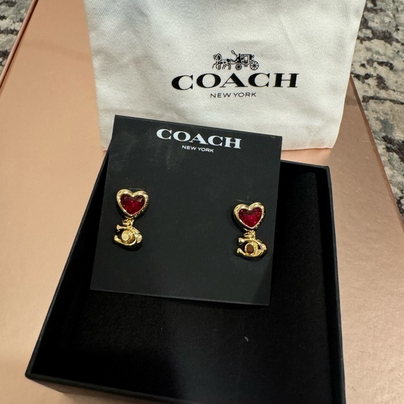 Coach Heart-Shaped Gold and Red Earrings - Picture 7 of 13